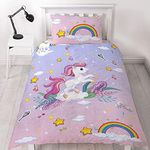 Yasida Unicorn Girls Duvet Cover Single Rainbow Kids Bedding Set With Pillow Case Fairy Star Pink Blue Bed Set-135cm X 200cm Unicorn Bedding Single Kids For Single Duvet Cover Set Girls Children Bed