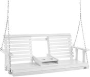 VEVOR Wooden Porch Swing 5 ft, Patio Bench Swing for Courtyard & Garden, Upgraded 880 lbs Strong Load Capacity, Heavy Duty Swing Chair Bench with Hanging Chains for Outdoors, White