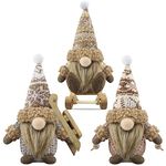 Gehydy Set of 3 Christmas Gnomes Decorations Gift Handmade Sled Gnome Plush Stuffed Xmas Decor for Home Kitchen Farmhouse Tiered Tray - Brown