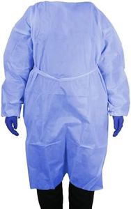 HCS Bulk X-Large Isolation Gowns - SMS, AAMI Level 2 - Elastic Cuffs, Neck Tape & Waist Tie - PPE Disposable Gowns Medical, Blue (100/Case)