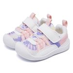 MORENDL Baby Girl Shoes Toddler Non-Slip First Walking Shoes Lightweight Infant Sneakers Babies Tennis Shoes Pinkwhite 15-18Months