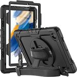 Herize Case Compatible with Samsung Galaxy Tab A8 10.5 Inch 2022 SM-X200/SM-X205/SM-X207 with Screen Protector Pencil Holder | Heavy Duty Sturdy Protective Case W/Stand Hand Shoulder Strap | Black