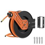 Giraffe Tools TA15 Retractable Air Hose Reel Swivel 3/8" x 50 ft Hybrid Hose, Max 300 PSI, Ceiling/Wall Mounted Heavy Duty Industrial Commercial Air Compressor Reel, 50ft, Tangelo