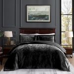 TAMGHO Crushed Velvet Comforter, Black Queen Comforter Set, Luxury Soft Velvet Bedding Set for All Seasons, 3 Pcs Queen Set, 1 Comforter (92"x96") and 2 Pillow Shams (20"x26"+2")