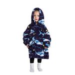 Kids Hoodies Blanket Toddler, Kids Oversized Blankets Hoodies for Boys and Girls, Little Kids Warm Fleece Snuggle Hoodie 2-6 Years old Blue Shark