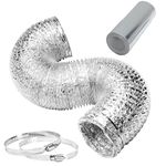 iPower 1-Pack 4 Inch 8 Feet Non-Insulated Flex Air Aluminum Ducting Dryer Vent Hose for HVAC Ventilation, 2 Clamps Included, Silver