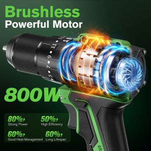 Ginour 21V Brushless Cordless Combi Drill Set – 2x2.0Ah, 48-Piece Kit