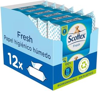 Scottex Papel Higiénico Húmedo Fresh con Agua Micelar y Vitamina E, Biodegradable y Sin Plástico, Caja 12 packs de 38 servicios, Total 456 Toallitas Húmedas Desechables por WC