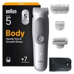 Braun Series 5 Body Groomer for Men, Body Hair Trimmer +7 Tools, Gentle Pubic & Private Area Shaver, SkinGuard, Waterproof, Includes Rechargeable Battery, 100 Min Runtime, Grey BG5555