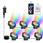 NATPOW Pond Lights, RGB Underwater Spotlights Mains Powered, Aquarium Lights with Bluetooth APP Control, IP68 Waterproof Submersible Landscape Spotlights for Garden, Yard, Pool, Fountain(6 in 1)