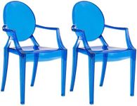 JOON 2 Pack Kids Ghost Chairs with Armrest Transparent, 25x13x14.5 Inches, Polycarbonate Material, 12.75” Seat Height, Stackable, for Toddler Parties, Playroom, Daycare, Home (Transparent Blue)