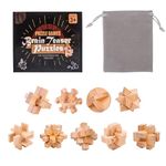 Holzsammlung Set of 9 Wooden Brain Teaser Puzzles, 3D IQ Challenge Puzzle Games, Small Logic Mind Puzzle Box Toy Removing Assembling Lock Puzzle Gift Set for Adults Teenagers Kids, 1.8inch 4.5cm