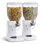 SQ Pro Double Round Cereal Dispensers - Dry Food Double Canisters Kitchen Storage Dispenser -Transparent Storage Container for Cornflakes, candy, nuts, beans, granola