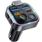 UNBREAKcable Bluetooth FM Transmitter for Car, PD 36W Fast Charging, Wireless Bluetooth FM Radio Adapter, Car Kit with Hands-free Calls, HiFi Bass Boost MP3 Music Player Support USB Drive