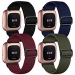 BOTNUW 4 Pack Elastic Bands Compatible with Fitbit Versa 2 /Versa /Versa SE/Versa Lite Wristbands Fitness Smart Watch, Soft Loop Nylon Adjustable Stretchy Replacement Straps for Women Men (black +