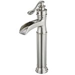 BWE Vessel Sink Faucet Waterfall Brushed Nickel Bathroom Commercial Vanity Sink Faucets with Supply Lines Combo Single Handle Bath Basin Bowl Centerset Sink Lavatory Tall Mixer Tap Lead Free