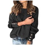 sdbrld Sweaters for Women Crewneck Pullover Sweater Tops Batwing Long Sleeve Knit Sweater Fall Winter Clothes with Buttons