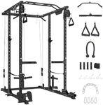 GarveeLife Power Cage, 2000 LBS Power Rack with Cable Cross-Over System, Multi-Functional Strength Training Squat Rack with LAT Pull Down System, Home Gym Equipment with Training Attachment, Black