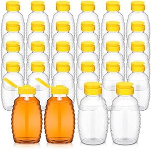 24 Pcs Clear Plastic Honey Bottles Plastic Skep Style Jar Honey Squeeze Bottle Empty Refillable Honey Dispenser with Flip Top Lids Leak Proof Honey Containers Holders for Storing and Dispensing (12oz)