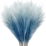 8Pcs 35.4” Blue Colorful Faux Pampas Grass, KALYLOC Fluffy Artificial Bulrush Branches Boho Decor, Filler Tall Pampas Grass Reed Fluffy Stems for Living Room Wedding Decoration