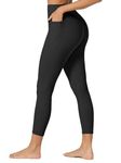 Sunzel Sunzfly Hidden Butt Scrunch Capri Leggings with Pockets for Women, High Waisted Cropped Yoga Pants with Tummy Control 23" Black Large