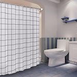 DEARARTBath White Grid Shower Curtain for Bathroom, 180cm(L)*180cm(W) Fabric Shower Curtain Liner with Grommet and Hooks 100% Water Proof Hotel Quality, Mildew Resistant Machine Washable