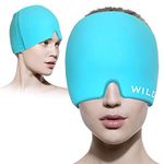 WILD+ Migraine Relief Cap, Gel Ice Hat Cold & Hot Therapy Headache Relief Cold Cap Migraine Head wrap, Reusable Washable Pack Used for Sinusitis, Stress, Puffy Eyes-Blue