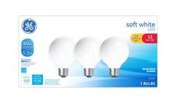 GE LED 5.5-Watt (60W Equivalent) Soft White, G25 Globe Light Bulbs, White Finish, Dimmable, 3pk