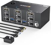 Triple Monitor KVM Switch 3 Monitors 2 Computers, 3 Port 2 Displayport + HDMI USB 3.0 KVM Switch, DP 1.4 Supports 8K@30Hz/4K@144Hz, HDMI Supports Max 8K@60Hz /4K@60Hz with Wired Remote Control