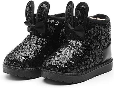 DADAWEN Boy's Girl's Warm Winter Sequin Waterpoof Outdoor Snow Boots Black US Size 8 M Toddler