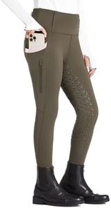 FitsT4 Sports Girls Full Seat Riding Tights High Waist Kids Equestrian Breeches Horse Schooling Pants Zipper Pockets Brown Size L