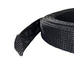 MGI SpeedWare Expandable Non-Split PET Braided Cable Sleeve, High-Temperature Black Loom for Automotive Harness and Chew-Resistant Home Office Wire Management, 25ft Length (1/2")