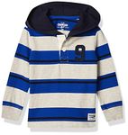 OshKosh B'Gosh Baby Boys' Hooded Rugby Top Shirt, Grey/Blue Stripe, 2 Years