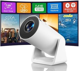Mini Projector【3S Focus/Auto Keystone】 Projector 4K 1080P Support, Short Throw Projector 0.98:1 with 5G WiFi Bluetooth,270° Rotatable 50% Zoom Movie Projector for Home Theater/Outdoor/TV Stick/Phone