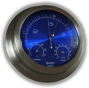 Ambient Weather WS-228TBH 23cm Brushed Aluminium Contemporary Barometer with Temperature and Humidity, Metallic Radiant Blue
