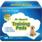 HONEY CARE All-Absorb, Large 22" x 23", 100 Count, Dog and Puppy Training Pads, Ultra Absorbent and Odor Eliminating, Leak-Proof 5-Layer Potty Training Pads with Quick-Dry Surface, Blue, A01
