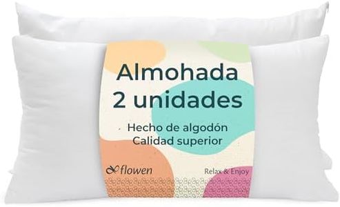 Almohadas para Cama 40x80 2 Unidades Relleno Cojin Hipoalergénico Antiácaros y Suave Rectangular para Hogar con Funda Exterior de Almohada Respirable en Cotton y Polyest. Blanco Extraíble y Lavable