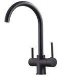 KEOKBON 3 Way Water Filter Taps, 360°Swivel Spout Pure Drinking Water, 3 in 1 Kitchen Sink Mixer Tap, Matte Black，G1/2" Standard Hose,2 Lever