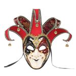 Toyvian Venetian Masquerade Mask Full Face Jester Mask Carnival Costume Cosplay Dress Up Accessory for Performance Party(Red, Black Red Eye)