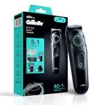 Gillette Series 3 All-in-One Beard & Body Trimmer for Man (by Braun) | 40 length settings for Face, Body, Head & Private Parts | Ultra Sharp Blades for Precise trim | Sensitive Body Comb for body grooming | 3-Year Warranty | 5 on top Attachments | 50 Min Runtime