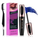 4D Silk Fiber Lash Mascara Blue Waterproof with Folding Eyelash Comb Brush - Lengthening, Volumizing, Long-Lasting, Natural Eye Makeup