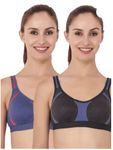 Floret Non Padded Full Coverage Roxie Women' Sports Bra (Cup Size B Blue Grey 36) Combo Pack of 2