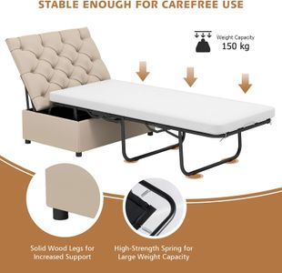 COSTWAY Folding Sofa Bed – Beige Convertible Sleeper Chair