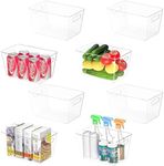 BALEINE Refrigerator Organizers and Storage Bins, 8 PK Plastic Clear Storage Bins, BPA Free Freezer Organizer Stackable Storage Bins with Handles for Fridge Kitchen Cabinet Bathroom (10.5x6x5)