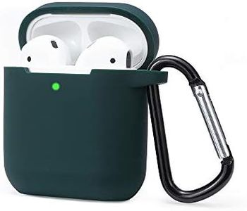 KOKOKA Custodia in Silicone da Appendere Compatiblile con AirPods 2 & 1, Custodia Protettiva per AirPods, Airpods Case Cover LED Anteriore Visibile Moschettone Portachiavi, Dark Green