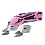 Pink Power Electric Fabric Scissors Box Cutter for Crafts, Sewing, Cardboard, Carpet, & Scrapbooking - Automatic Cordless Heavy Duty Professional Shears Cutting Tool