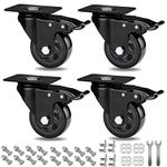 RRIUTO 75MM Heavy Duty Caster Wheels, Furniture Caster Bearing 500KG Swivel Castors Wheels for Furniture Rubber Swivel Trolley Castor with Brake (include 16pcs screws)