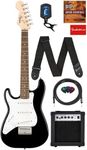 Fender Squier 3/4 Size Kids Mini Left-handed Stratocaster Electric Guitar Learn-to-Play - Black Bundle with Amp, Cable, Tuner, Strap, Picks, Online Lessons, and Austin Bazaar Instructional DVD