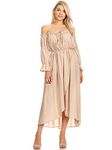 Anna-Kaci Womens Boho Long Sleeve Off Shoulder Renaissance Peasant Dress, Beige, Medium