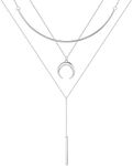 Turandoss Layered Silver Necklace for Women - 14K White Gold Crescent Layered Choker Necklace for Women Layering Necklace Silver Necklace for Women Silver Jewelry